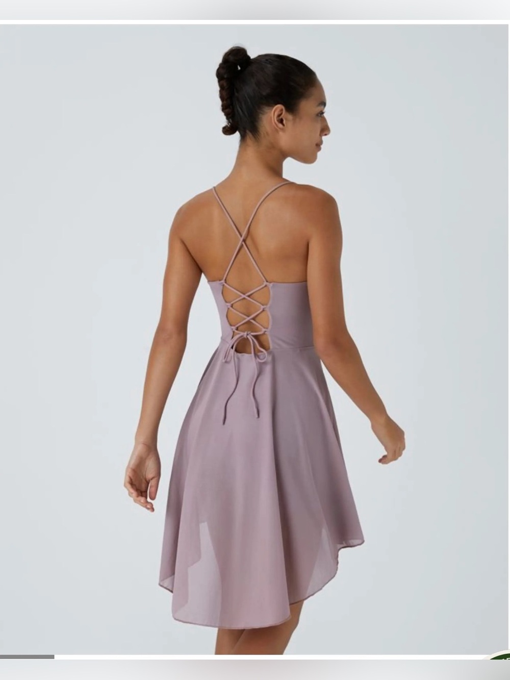 Halara Lace Up 2-in-1 Pocket High Low Mesh Flowy Mini Shorts Active Dress Small